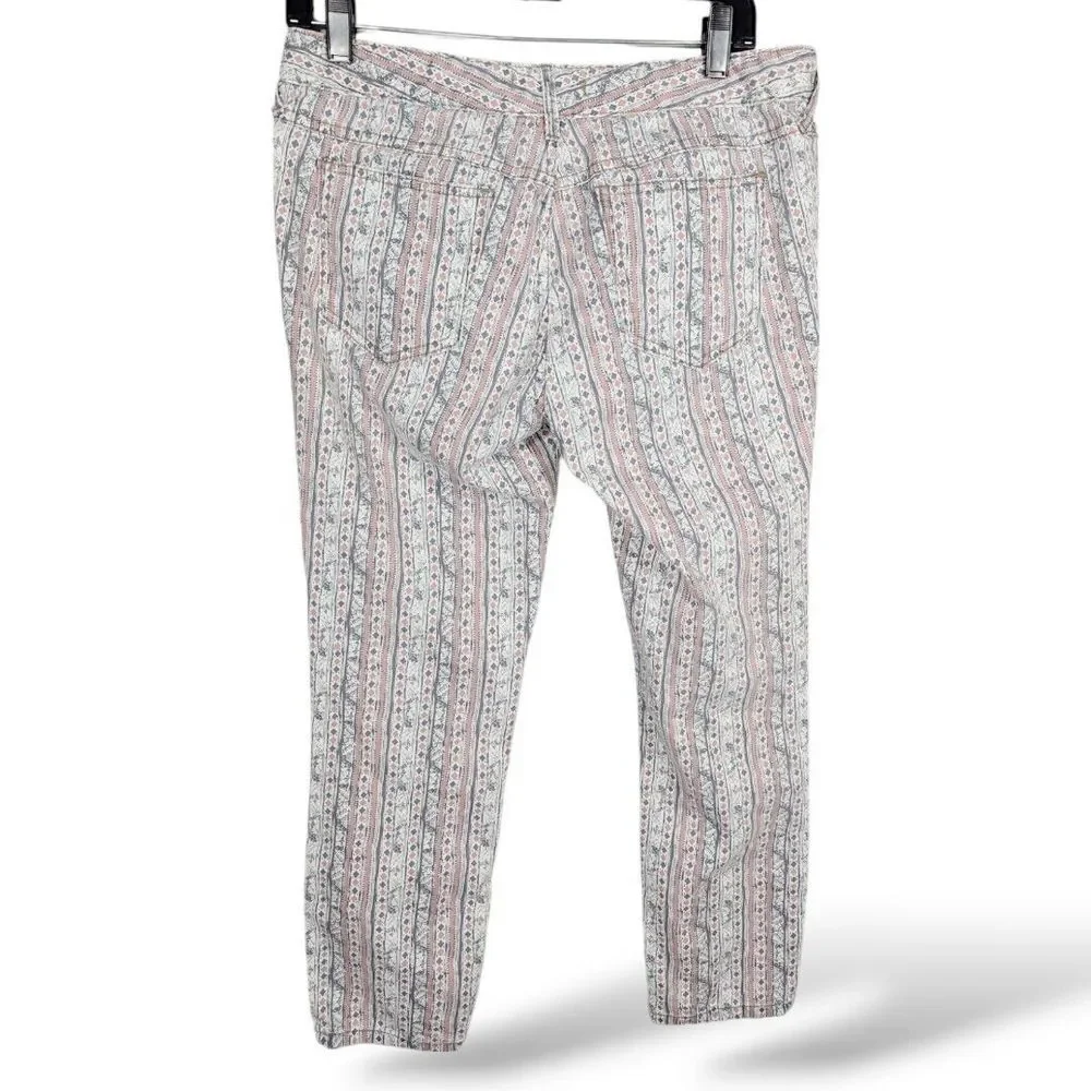 Free People Cropped Pants 30 Geo Rotary Skinny Ankle Mid‎ Rise Bohemian Artsy